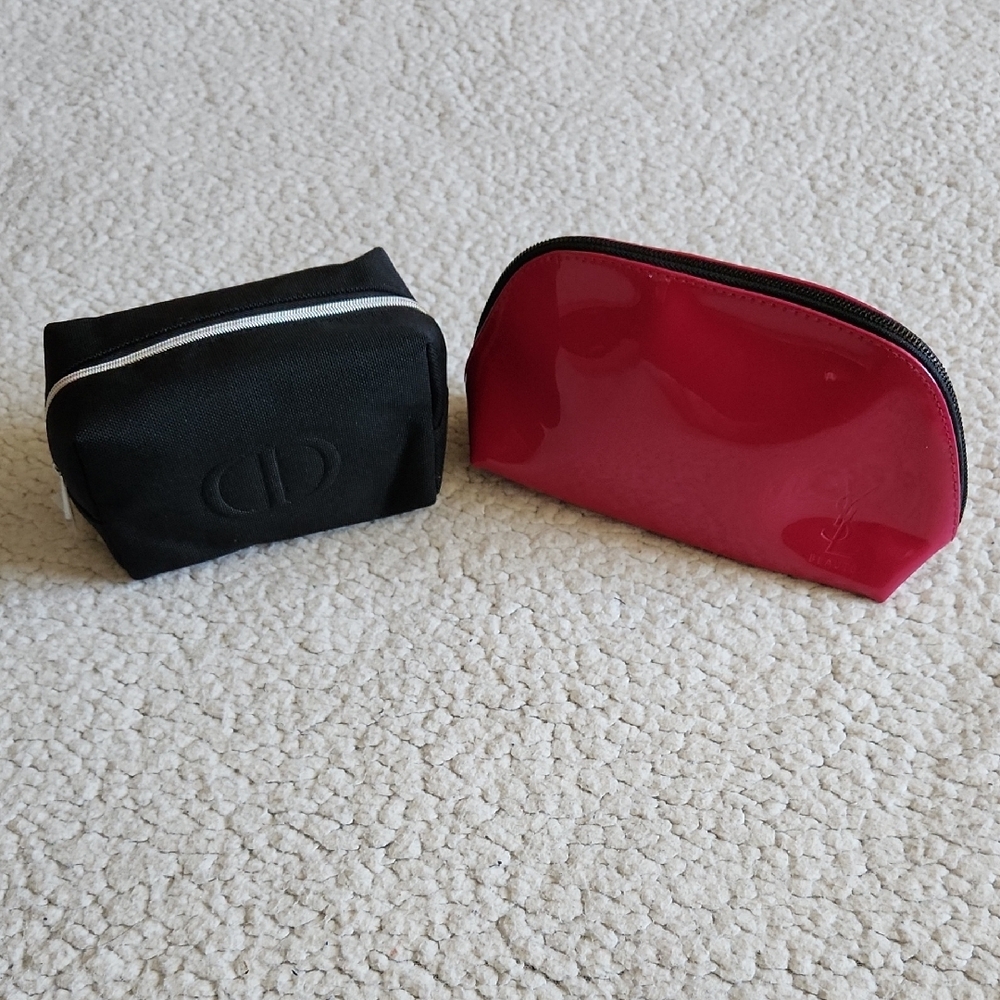 CHRISTIAN DIOR Black Cosmetic Pouch and YSL Hot Pink Cosmetic Bag BUNDLE NWT